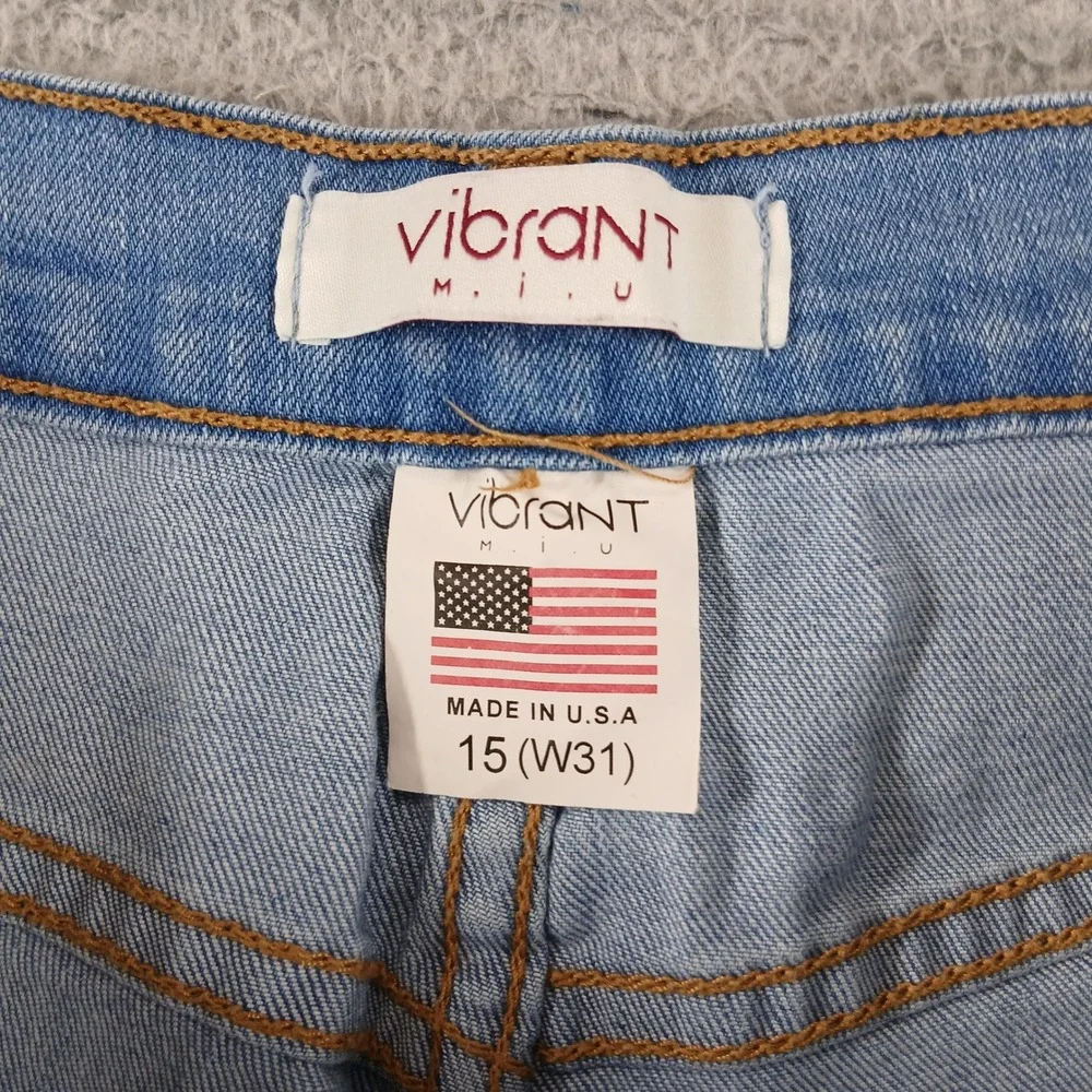 Vibrant M.I.U. Skinny High-Rise Light Wash Destroyed‎ Denim Jeans Size 15 W31
